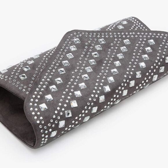 Gray Velvet Studded Clutch / Shoulder Bag - Picture 4 of 10